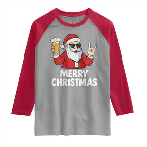 Merry Christmas Funny Santa Drinking Beer Raglan Shirt TS10 Sport Gray Red Print Your Wear