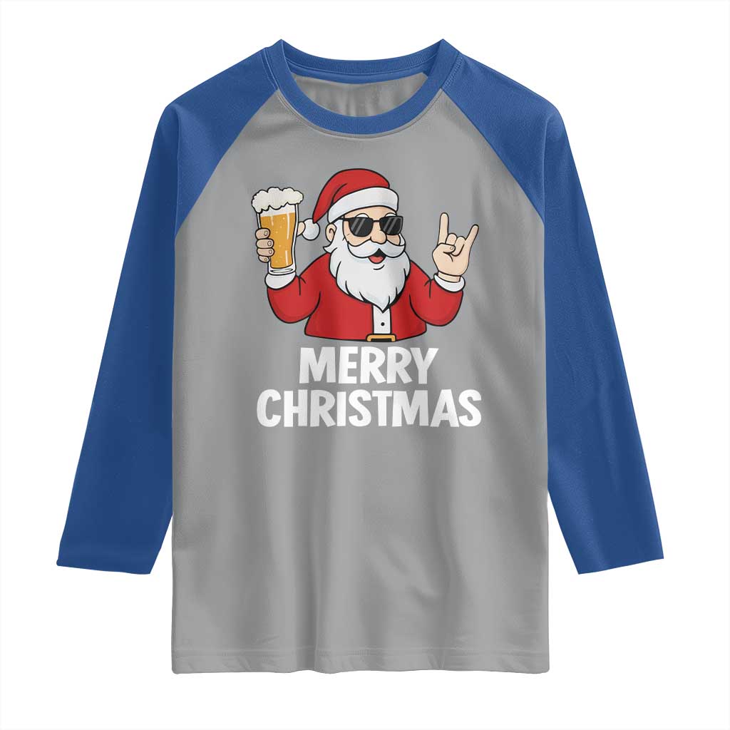 Merry Christmas Funny Santa Drinking Beer Raglan Shirt TS10 Sport Gray Royal Print Your Wear