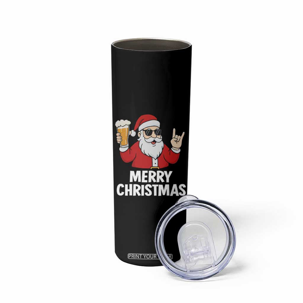 Merry Christmas Funny Santa Drinking Beer Skinny Tumbler TS10 Print Your Wear