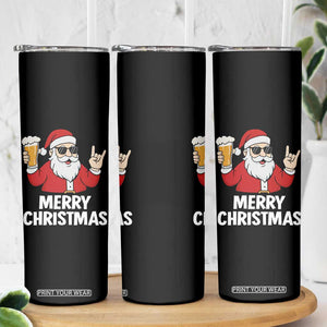 Merry Christmas Funny Santa Drinking Beer Skinny Tumbler TS10 Print Your Wear