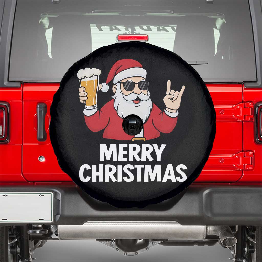 Merry Christmas Funny Santa Drinking Beer Spare Tire Cover TS10 Black Print Your Wear