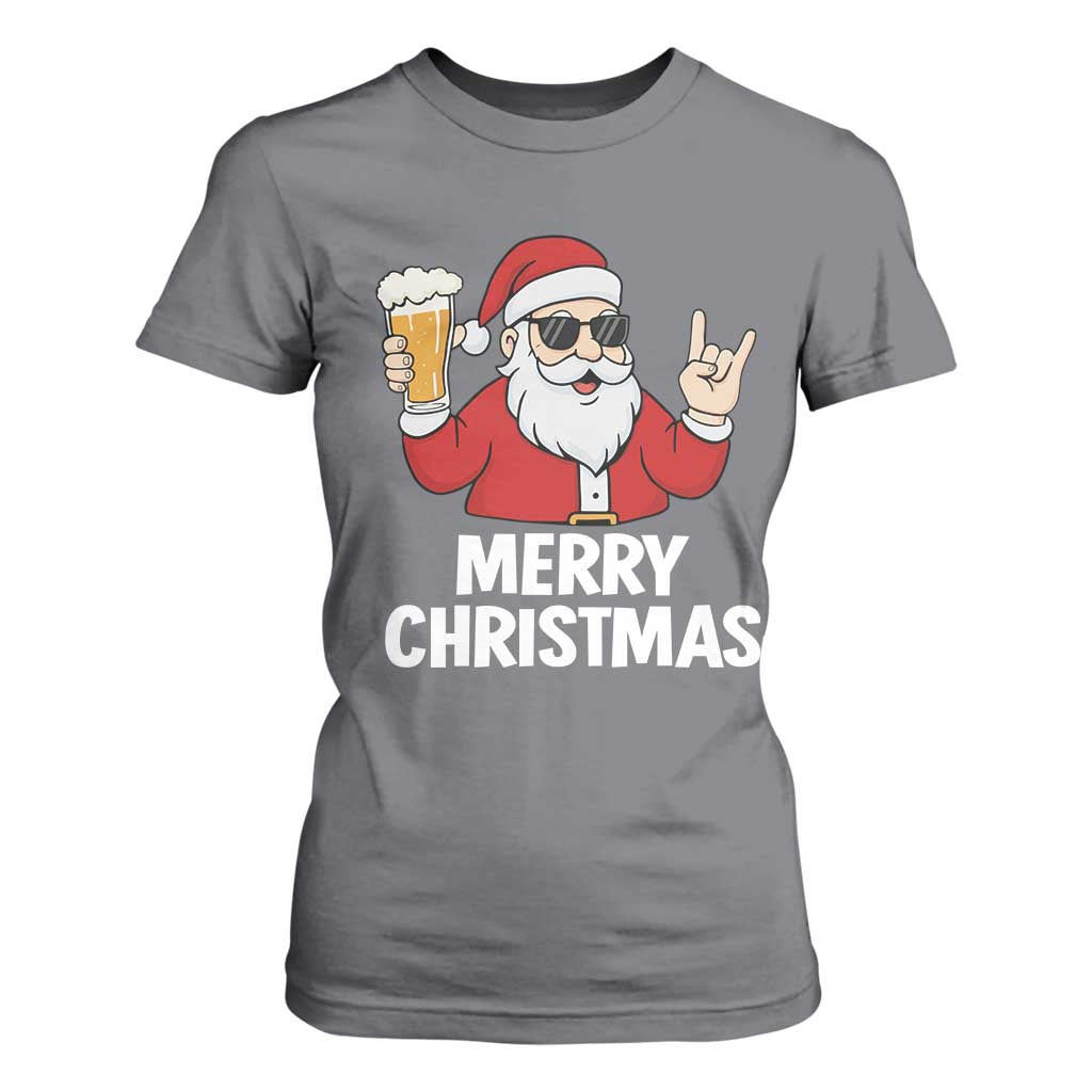 Merry Christmas Funny Santa Drinking Beer T Shirt For Women TS10 Charcoal Print Your Wear