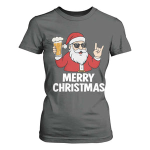 Merry Christmas Funny Santa Drinking Beer T Shirt For Women TS10 Dark Heather Print Your Wear