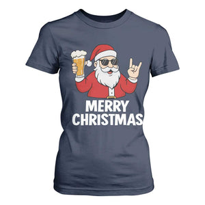 Merry Christmas Funny Santa Drinking Beer T Shirt For Women TS10 Navy Print Your Wear