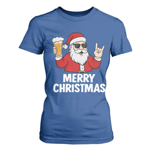 Merry Christmas Funny Santa Drinking Beer T Shirt For Women TS10 Royal Blue Print Your Wear
