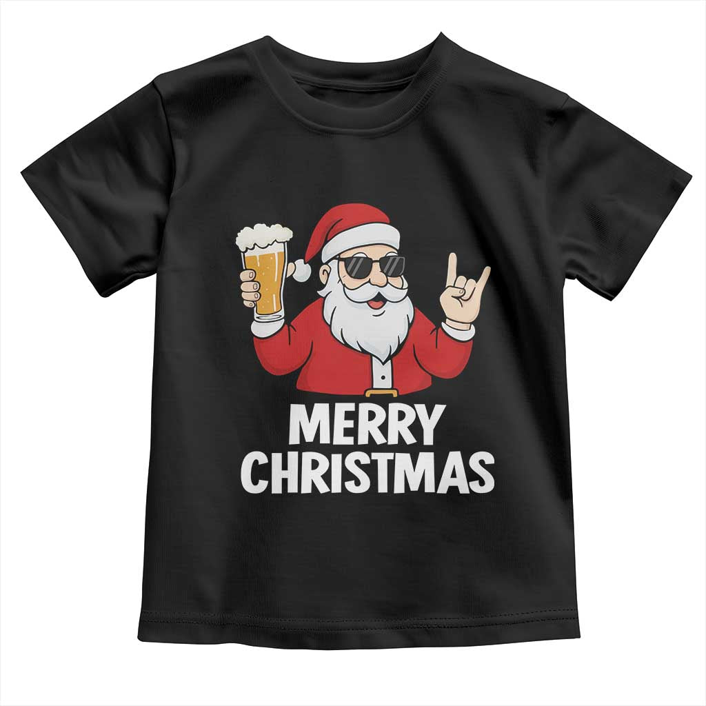 Merry Christmas Funny Santa Drinking Beer Toddler T Shirt TS10 Black Print Your Wear