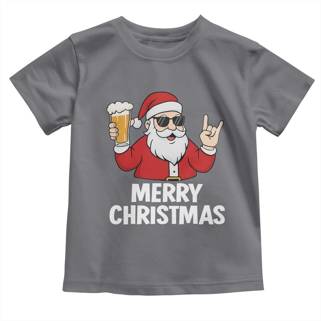 Merry Christmas Funny Santa Drinking Beer Toddler T Shirt TS10 Charcoal Print Your Wear