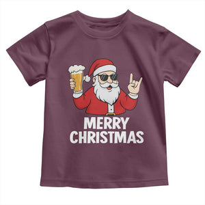 Merry Christmas Funny Santa Drinking Beer Toddler T Shirt TS10 Maroon Print Your Wear