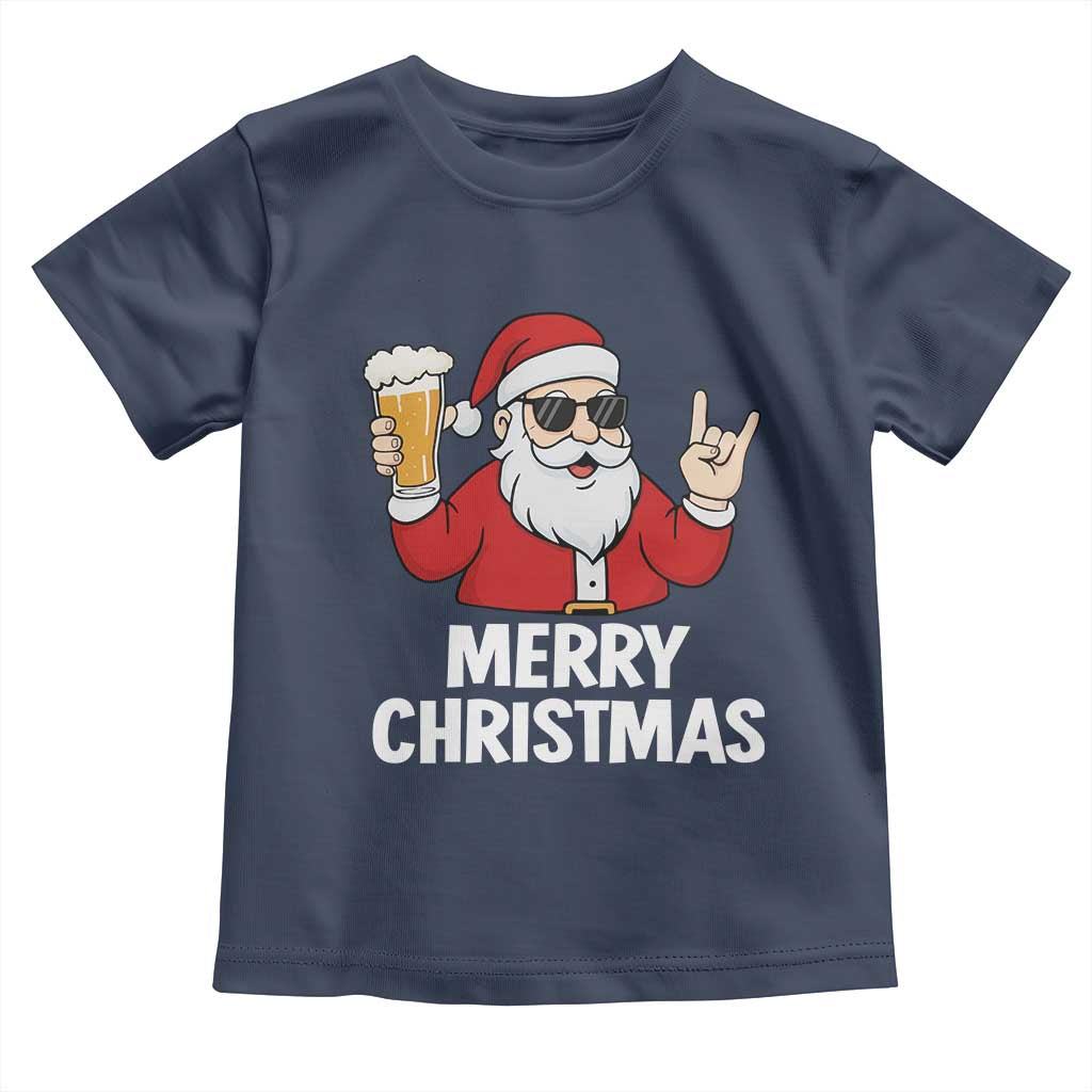 Merry Christmas Funny Santa Drinking Beer Toddler T Shirt TS10 Navy Print Your Wear