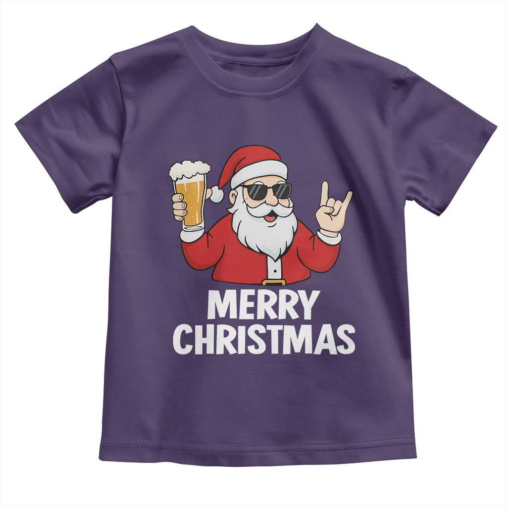 Merry Christmas Funny Santa Drinking Beer Toddler T Shirt TS10 Purple Print Your Wear