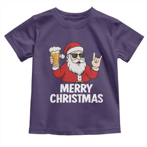 Merry Christmas Funny Santa Drinking Beer Toddler T Shirt TS10 Purple Print Your Wear