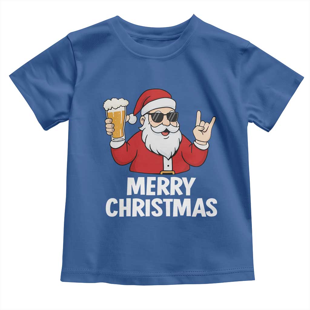 Merry Christmas Funny Santa Drinking Beer Toddler T Shirt TS10 Royal Blue Print Your Wear