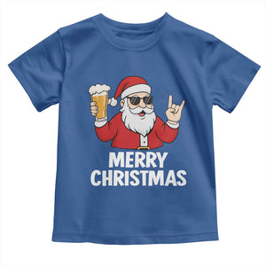 Merry Christmas Funny Santa Drinking Beer Toddler T Shirt TS10 Royal Blue Print Your Wear