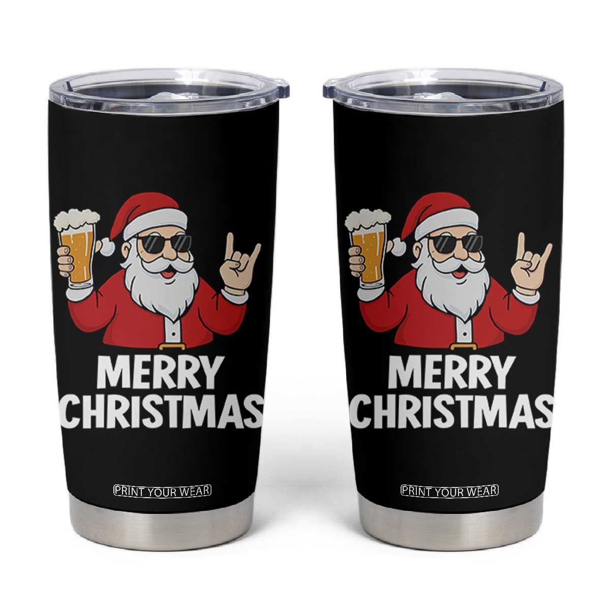 Merry Christmas Funny Santa Drinking Beer Tumbler Cup TS10 Black Print Your Wear