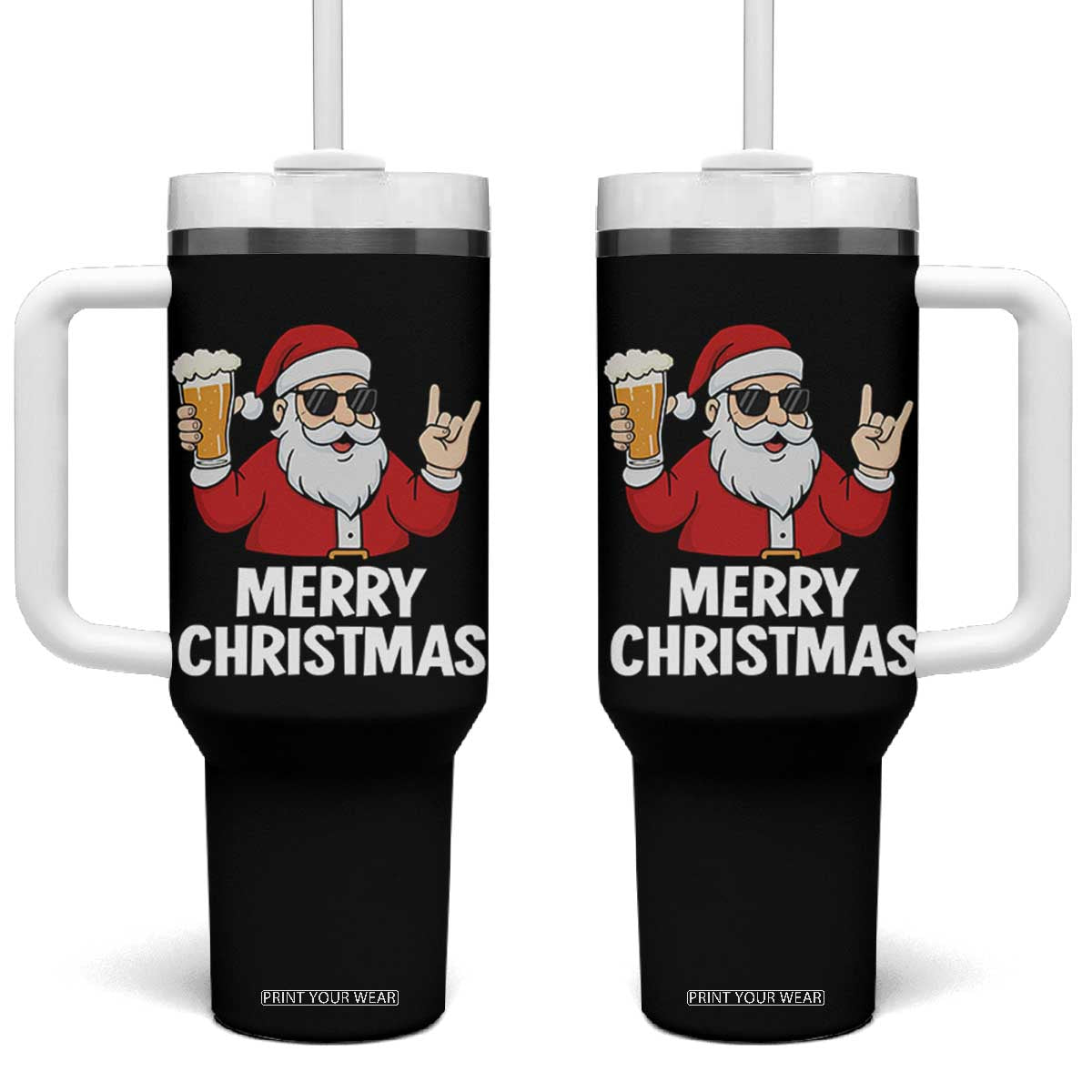 Merry Christmas Funny Santa Drinking Beer Tumbler With Handle TS10 One Size: 40 oz Black Print Your Wear