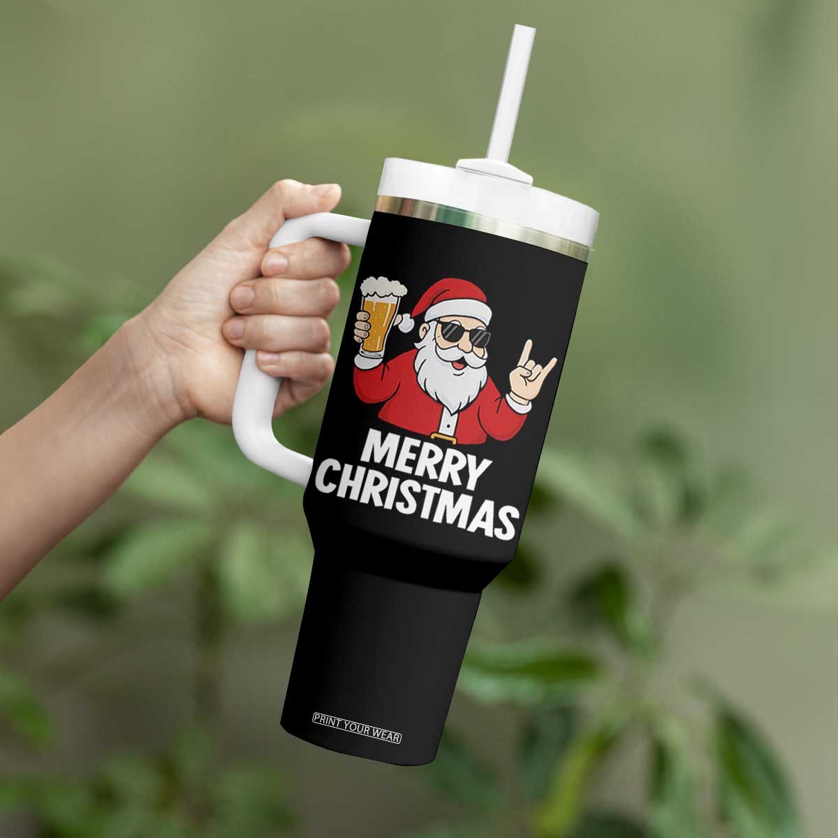 Merry Christmas Funny Santa Drinking Beer Tumbler With Handle TS10 Print Your Wear