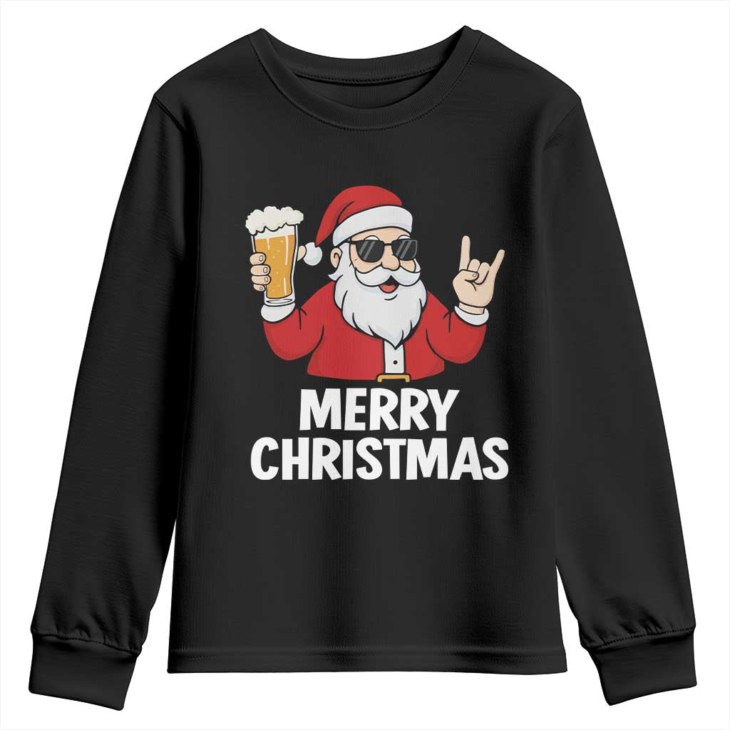 Merry Christmas Funny Santa Drinking Beer Youth Sweatshirt TS10 Black Print Your Wear