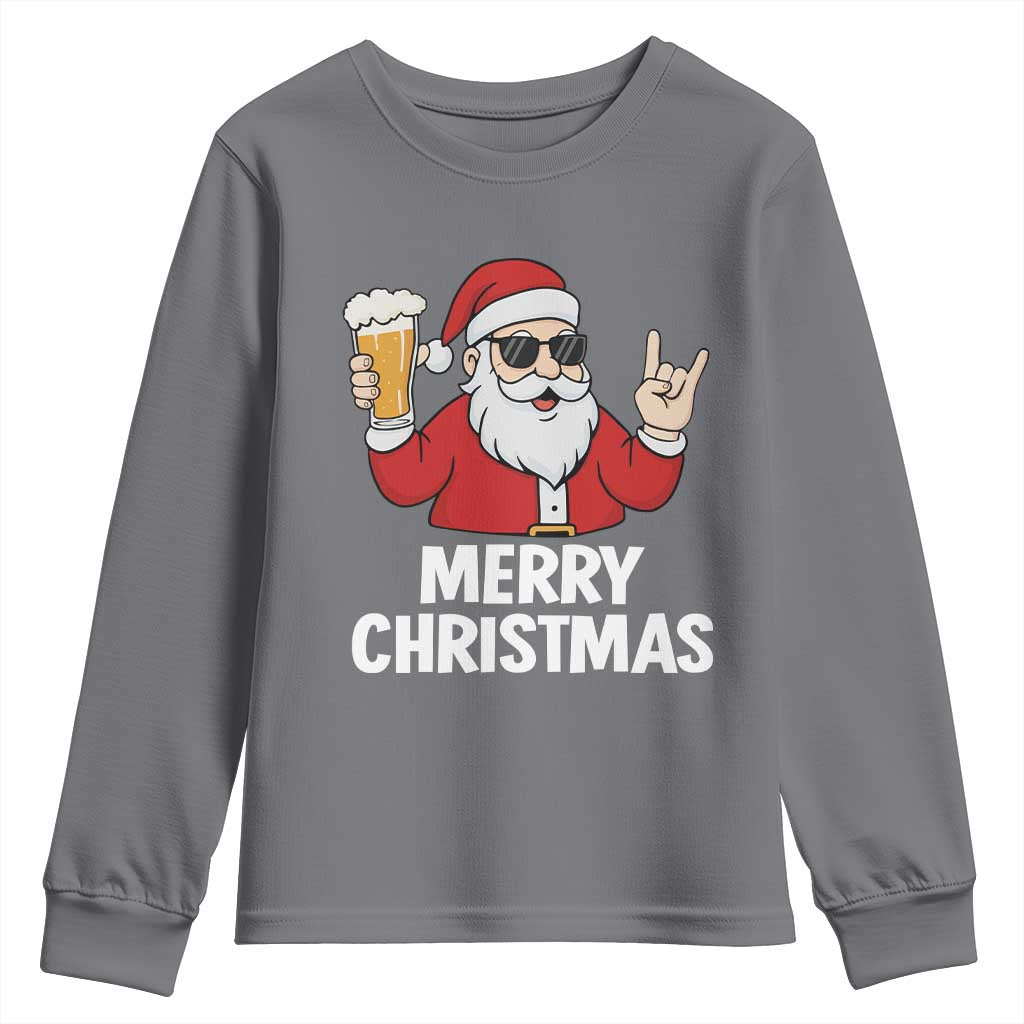 Merry Christmas Funny Santa Drinking Beer Youth Sweatshirt TS10 Charcoal Print Your Wear