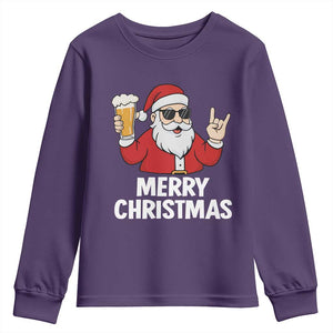 Merry Christmas Funny Santa Drinking Beer Youth Sweatshirt TS10 Purple Print Your Wear