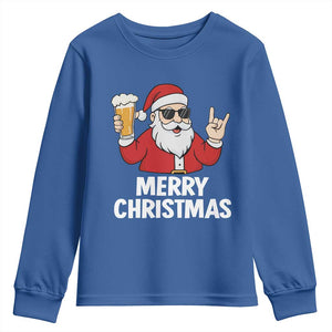 Merry Christmas Funny Santa Drinking Beer Youth Sweatshirt TS10 Royal Blue Print Your Wear
