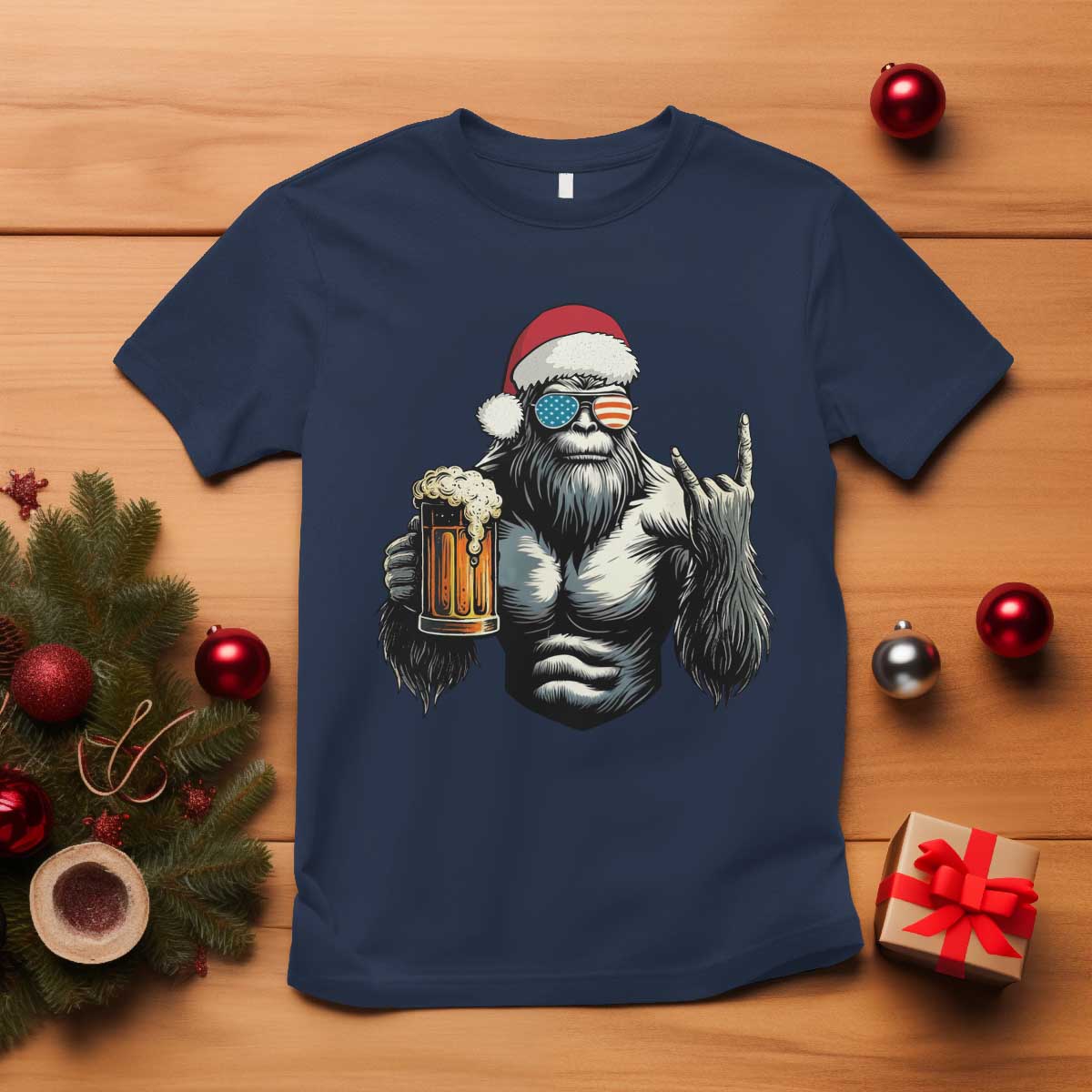 Bigfoot Christmas T Shirt Most Wonderful Xmas Sasquatch Beer TS10 Navy Print Your Wear