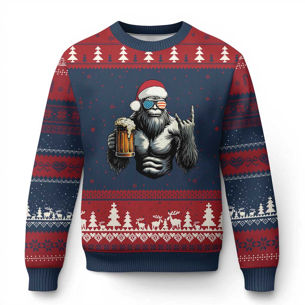 Bigfoot Xmas Ugly Christmas Sweater Most Wonderful Xmas Sasquatch Beer TS10 Navy Red Print Your Wear