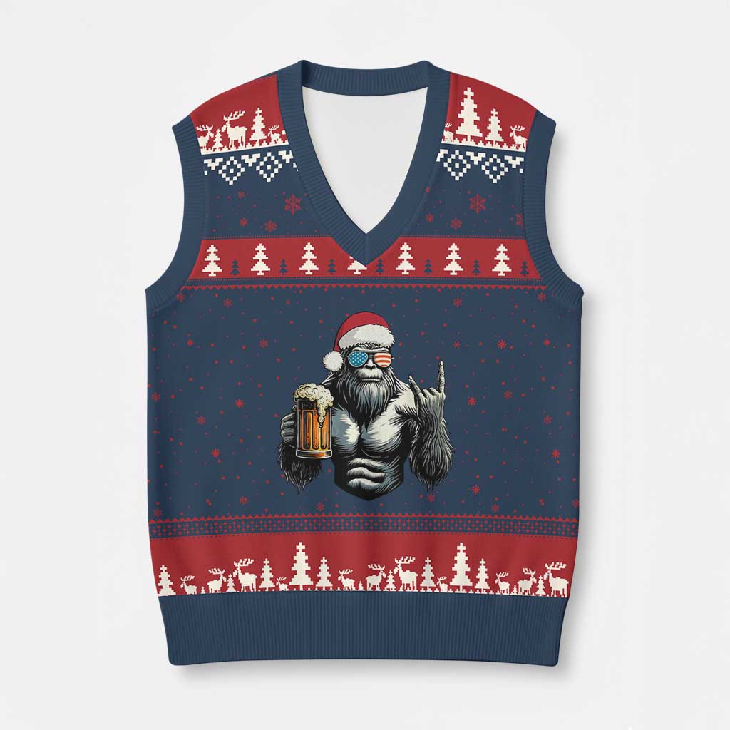 Bigfoot Xmas V-Neck Knit Sweater Vest Most Wonderful Xmas Sasquatch Beer TS10 Navy Red Print Your Wear