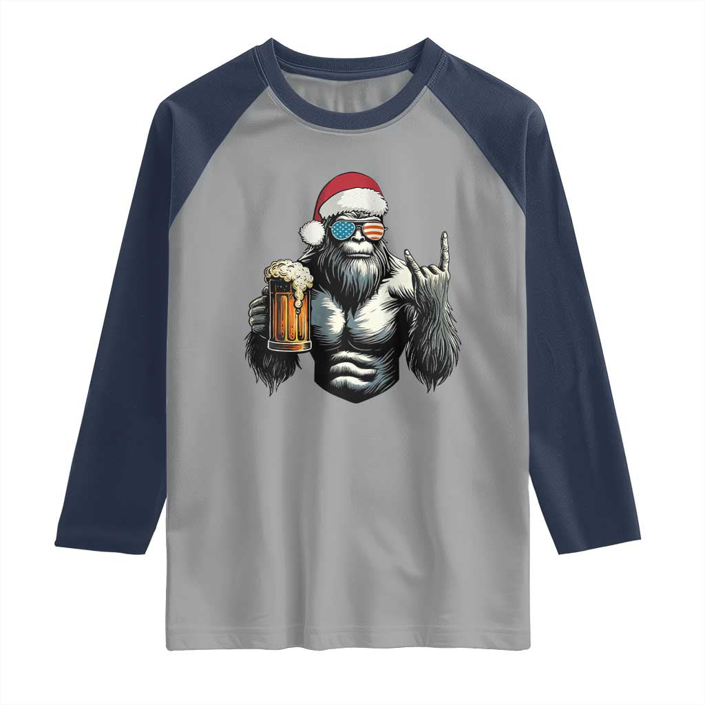 Bigfoot Christmas Raglan Shirt Most Wonderful Xmas Sasquatch Beer TS10 Sport Gray Navy Print Your Wear