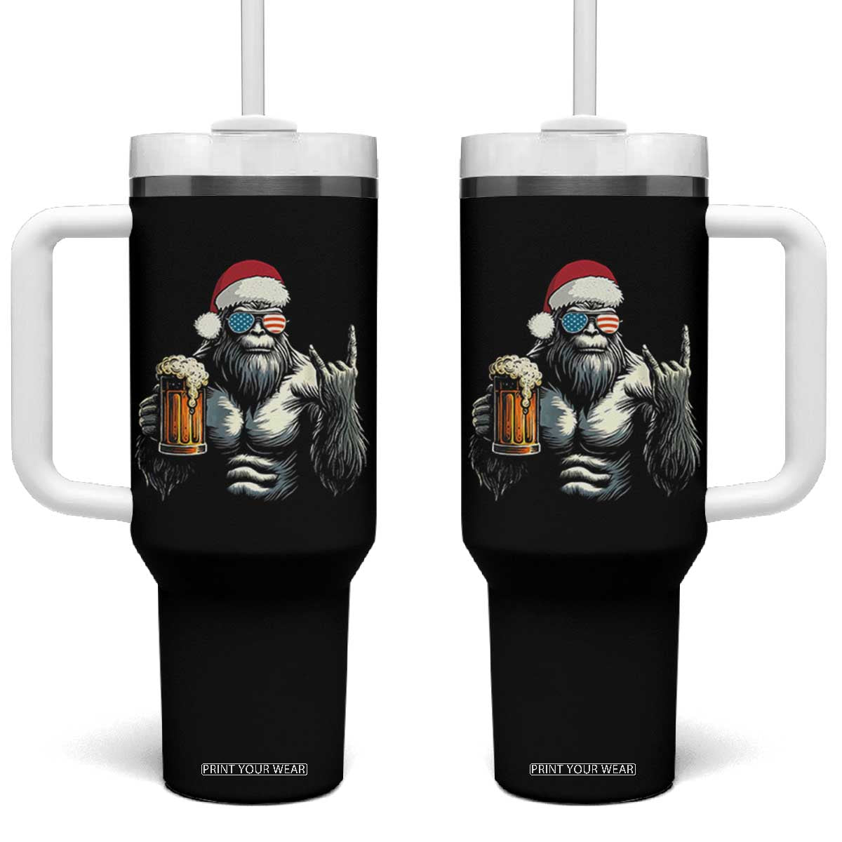 Bigfoot Christmas Tumbler With Handle Most Wonderful Xmas Sasquatch Beer TS10 One Size: 40 oz Black Print Your Wear