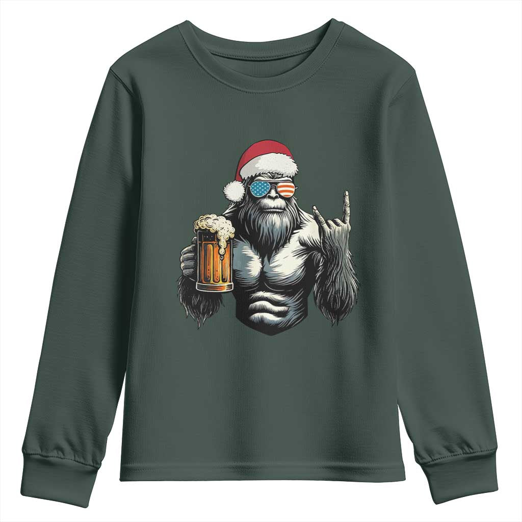 Bigfoot Christmas Youth Sweatshirt Most Wonderful Xmas Sasquatch Beer TS10 Dark Forest Green Print Your Wear