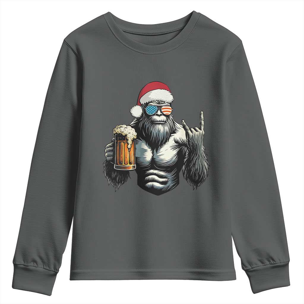 Bigfoot Christmas Youth Sweatshirt Most Wonderful Xmas Sasquatch Beer TS10 Dark Heather Print Your Wear