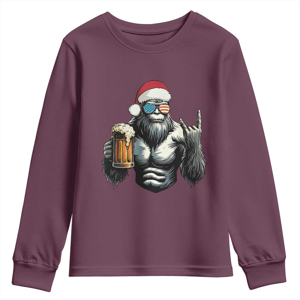 Bigfoot Christmas Youth Sweatshirt Most Wonderful Xmas Sasquatch Beer TS10 Maroon Print Your Wear
