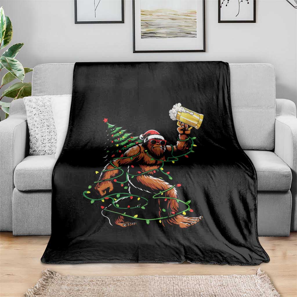 Santa Bigfoot Christmas Tree Throw Blanket Xmas Lights Funny Sasquatch Beer TS10 Print Your Wear