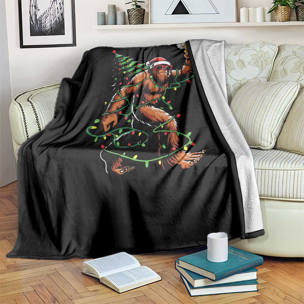 Santa Bigfoot Christmas Tree Throw Blanket Xmas Lights Funny Sasquatch Beer TS10 Print Your Wear