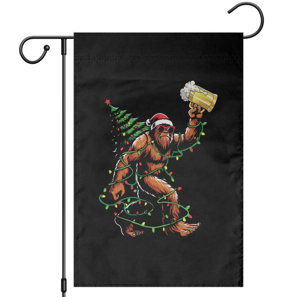 Santa Bigfoot Christmas Tree Garden Flag Xmas Lights Funny Sasquatch Beer TS10 Black Print Your Wear