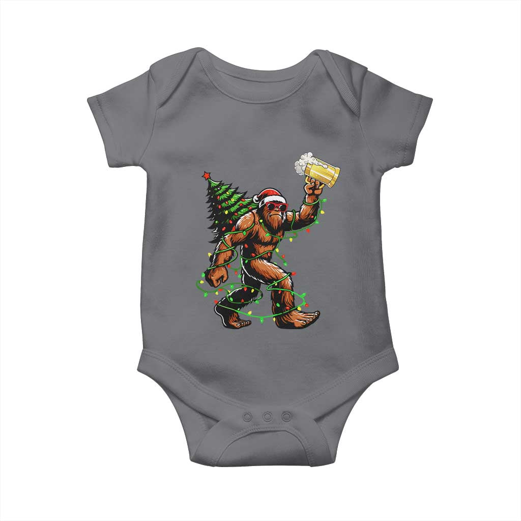 Santa Bigfoot Christmas Tree Baby Onesie Xmas Lights Funny Sasquatch Beer TS10 Charcoal Print Your Wear