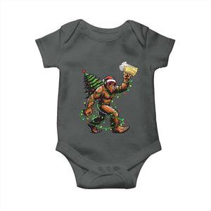 Santa Bigfoot Christmas Tree Baby Onesie Xmas Lights Funny Sasquatch Beer TS10 Dark Heather Print Your Wear
