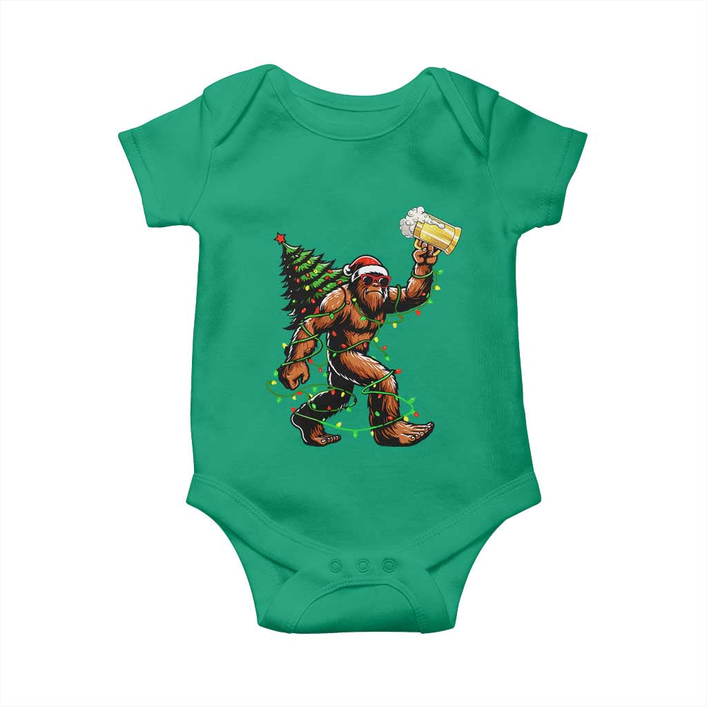 Santa Bigfoot Christmas Tree Baby Onesie Xmas Lights Funny Sasquatch Beer TS10 Irish Green Print Your Wear