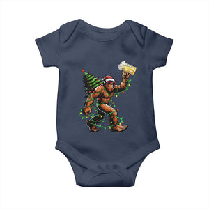 Santa Bigfoot Christmas Tree Baby Onesie Xmas Lights Funny Sasquatch Beer TS10 Navy Print Your Wear