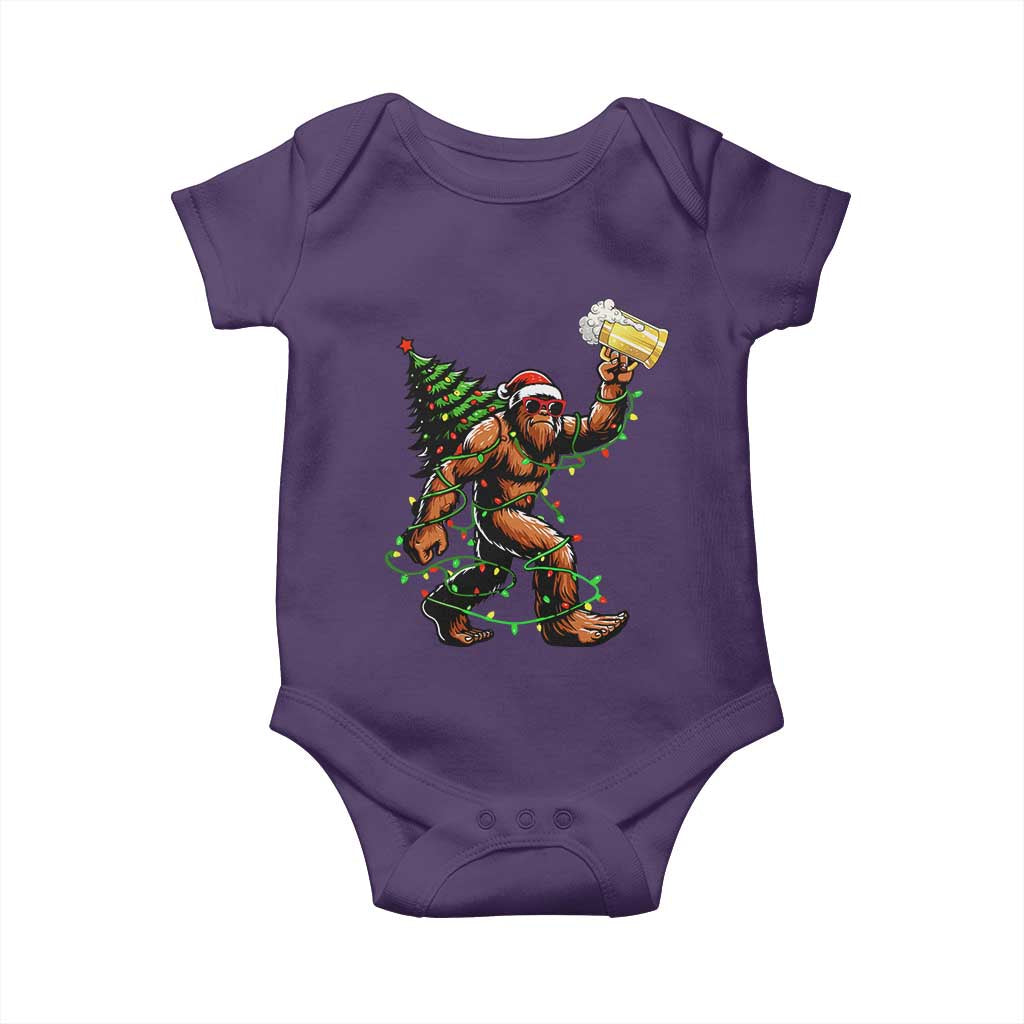 Santa Bigfoot Christmas Tree Baby Onesie Xmas Lights Funny Sasquatch Beer TS10 Purple Print Your Wear