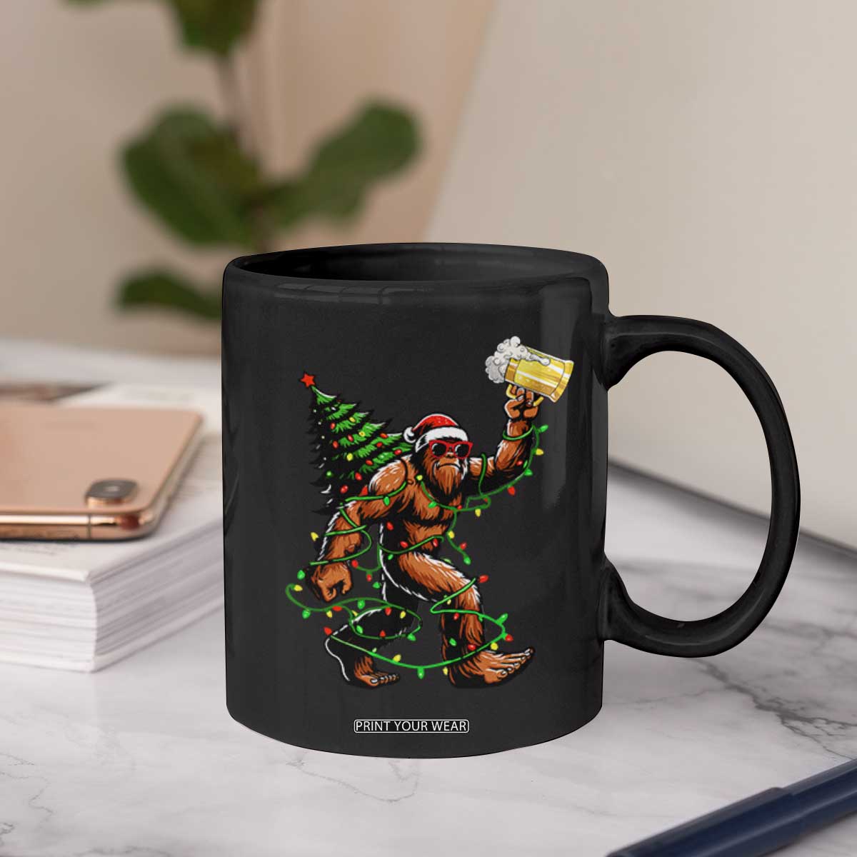 Santa Bigfoot Christmas Tree Coffee Mug Xmas Lights Funny Sasquatch Beer TS10 Print Your Wear