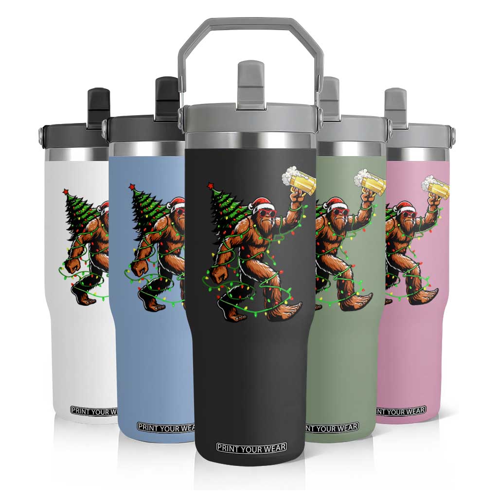 Santa Bigfoot Christmas Tree Flip Straw Tumbler Xmas Lights Funny Sasquatch Beer TS10 Print Your Wear
