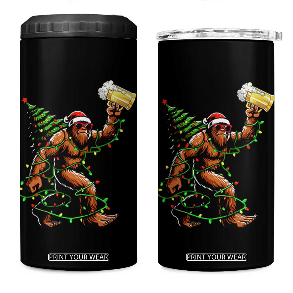 Santa Bigfoot Christmas Tree 4 in 1 Can Cooler Tumbler Xmas Lights Funny Sasquatch Beer TS10 One Size: 16 oz Black Print Your Wear