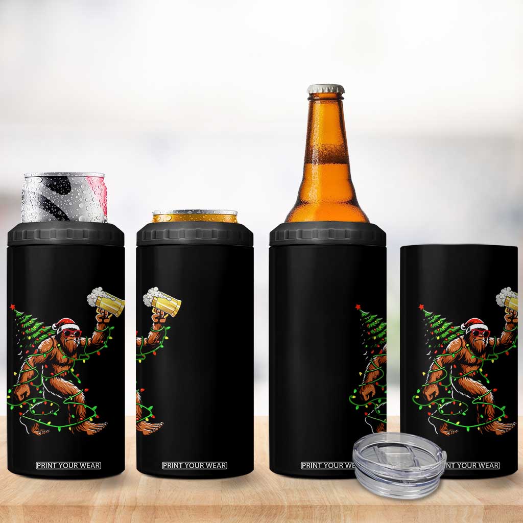 Santa Bigfoot Christmas Tree 4 in 1 Can Cooler Tumbler Xmas Lights Funny Sasquatch Beer TS10 Print Your Wear