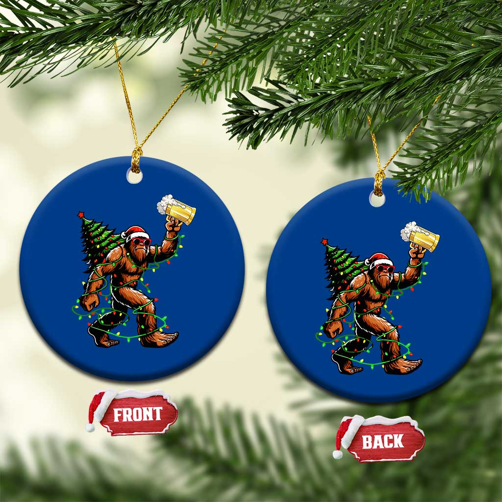 Santa Bigfoot Christmas Tree Ceramic Ornament Xmas Lights Funny Sasquatch Beer - Print Your Wear