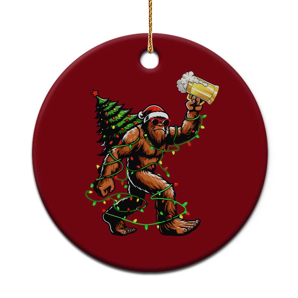 Santa Bigfoot Christmas Tree Ceramic Ornament Xmas Lights Funny Sasquatch Beer - Print Your Wear