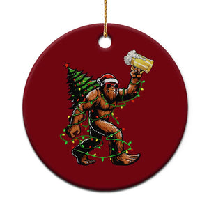 Santa Bigfoot Christmas Tree Ceramic Ornament Xmas Lights Funny Sasquatch Beer - Print Your Wear