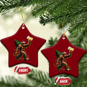 Santa Bigfoot Christmas Tree Ceramic Ornament Xmas Lights Funny Sasquatch Beer - Print Your Wear