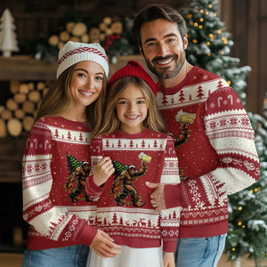 Santa Bigfoot Xmas Tree Ugly Christmas Sweater Xmas Lights Funny Sasquatch Beer TS10 Red Beige Print Your Wear