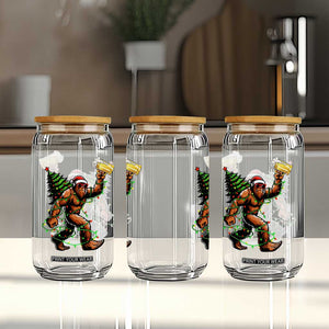 Santa Bigfoot Christmas Tree Glass Can Xmas Lights Funny Sasquatch Beer TS10 Print Your Wear